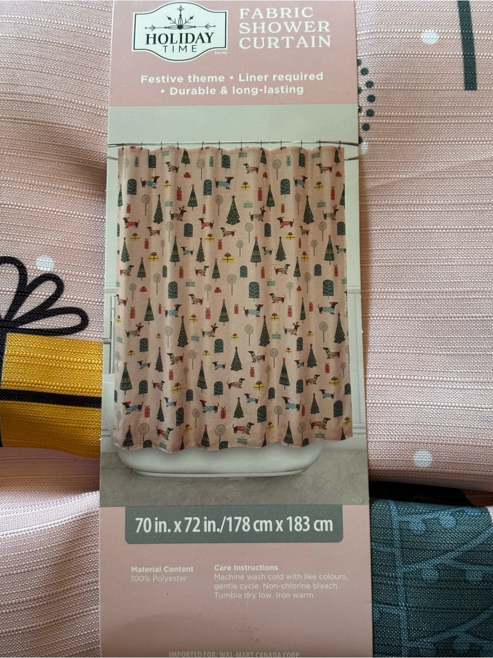 Holiday Time Pink Holiday Tree & Ornament Shower Curtain